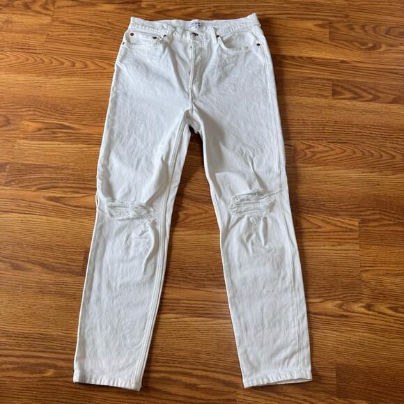 RE/done Originals 90s High Rise Ankle Crop Jeans In White Destroyed size 29 - Picture 7 of 11